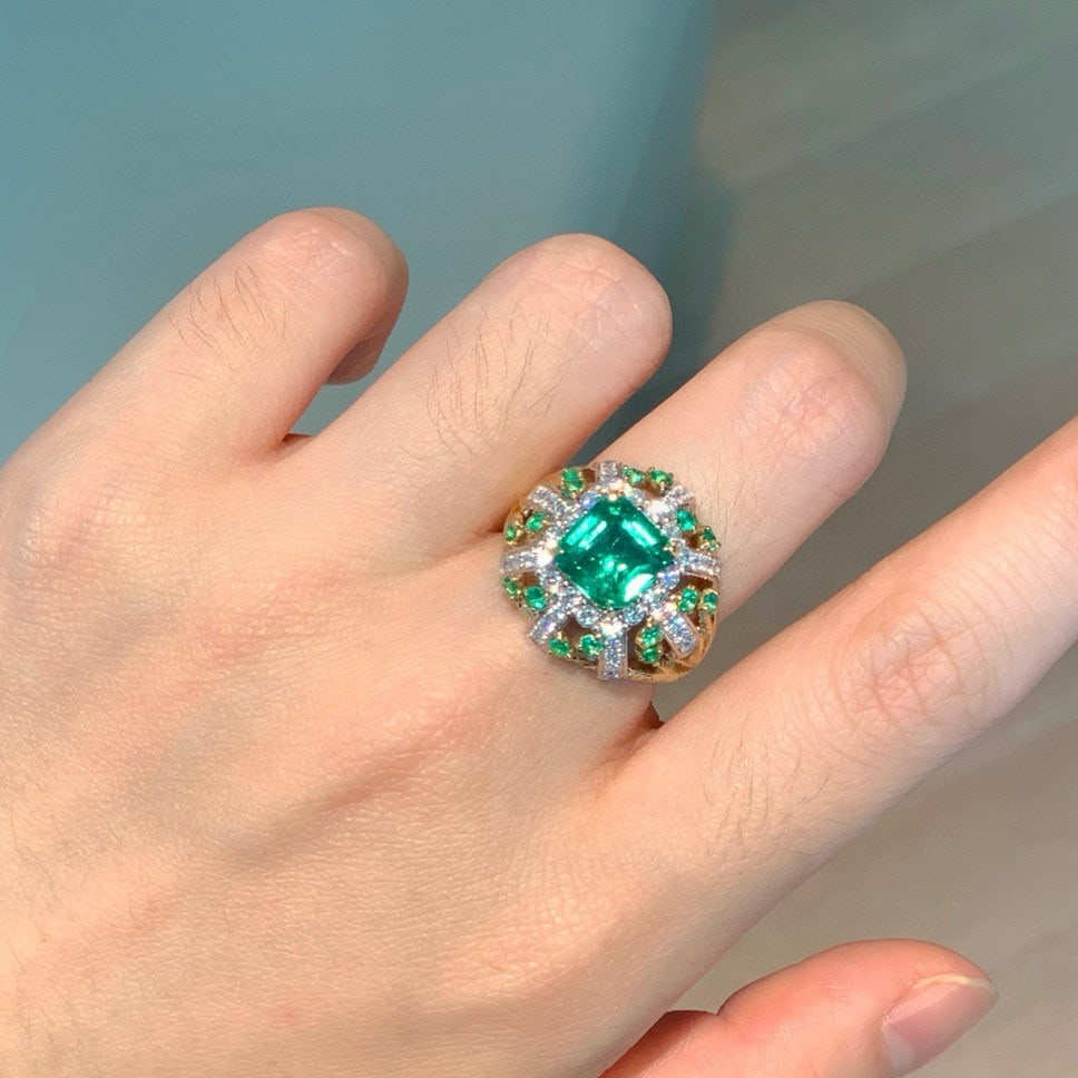 14k Gold 3.10 Ctw Vivid Green Natural Emerald & Diamond Ring - 5