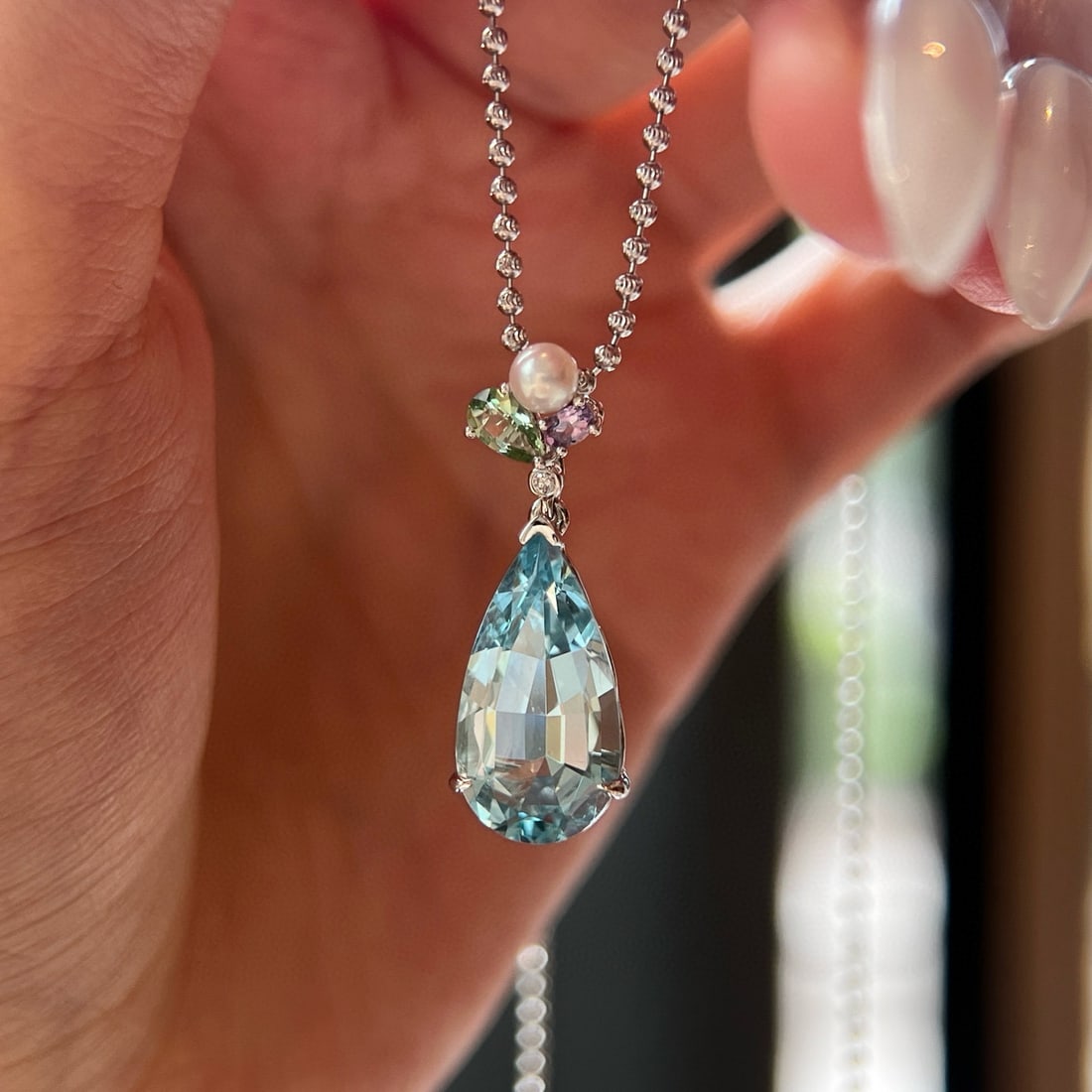 14k Gold 4.50 Ctw Natural Aquamarine & Diamond Pendant( Without Chain ) - 2