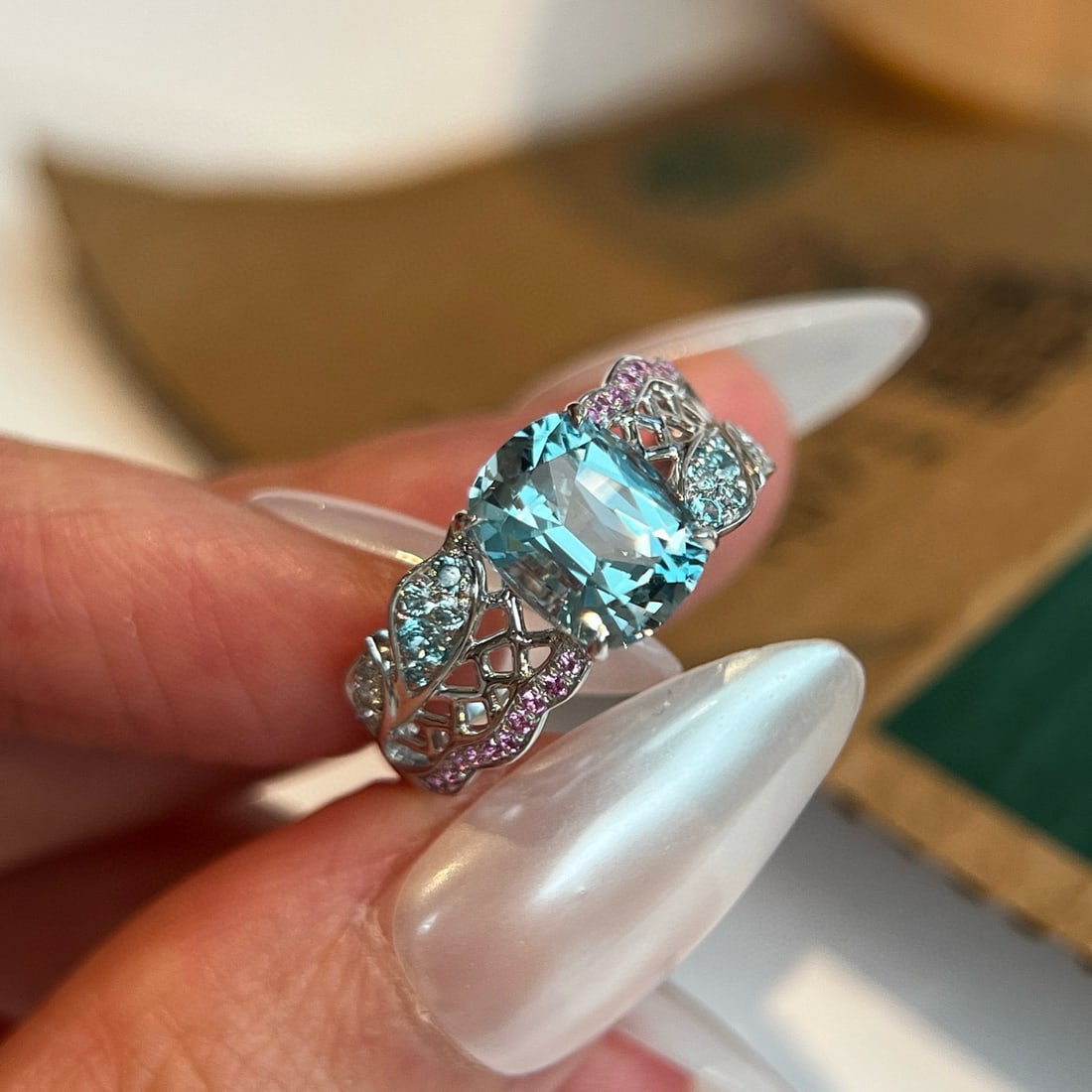 14k Gold 2.20 Ctw Natural Aquamarine & Diamond Ring - 2