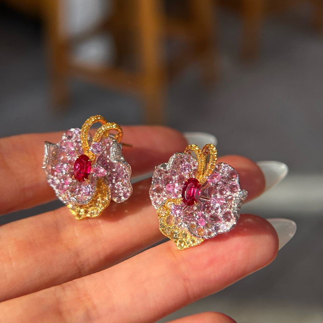 14k Gold 1.14 Ctw Natural Ruby & Diamond Earrings - 3
