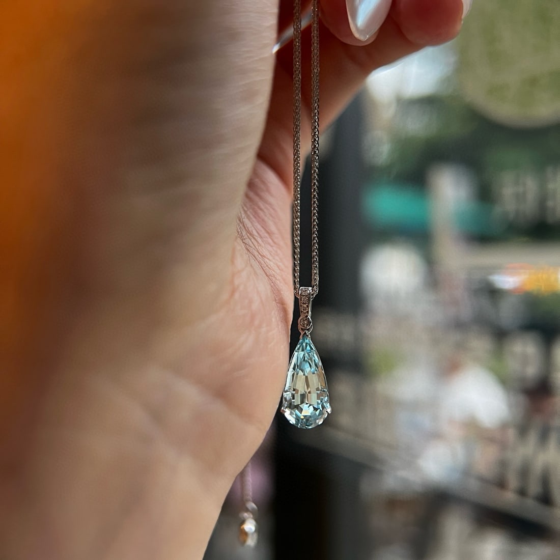 14k Gold 2.70 Ctw Natural Aquamarine & Diamond Pendant( Without Chain ) - 2