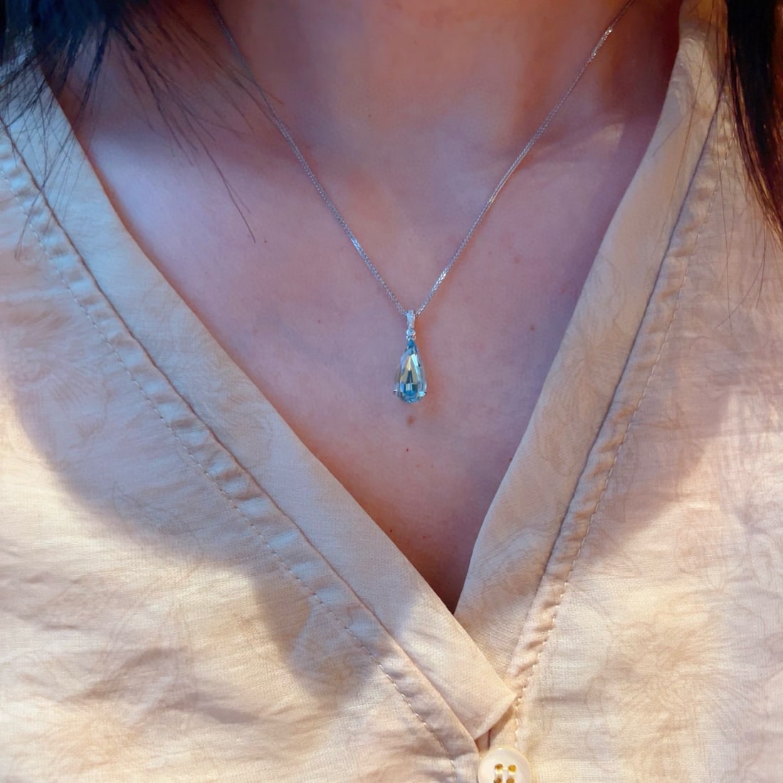 14k Gold 2.70 Ctw Natural Aquamarine & Diamond Pendant( Without Chain ) - 3