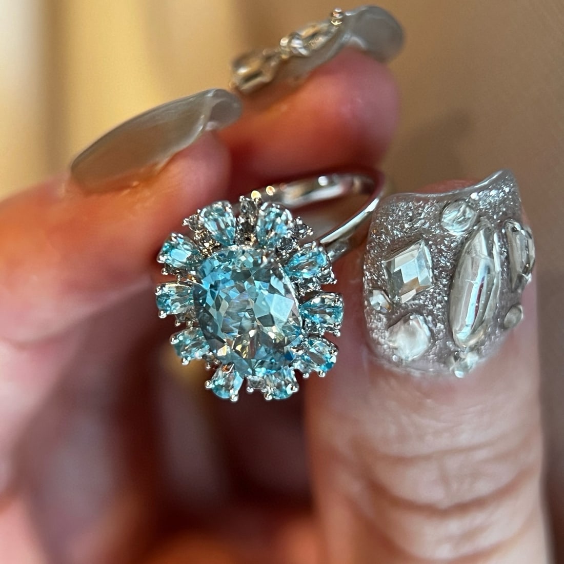 14k Gold 1.93 Ctw Natural Aquamarine & Sapphire Ring - 2