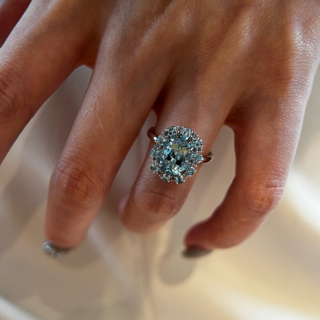 14k Gold 1.93 Ctw Natural Aquamarine & Sapphire Ring - 3