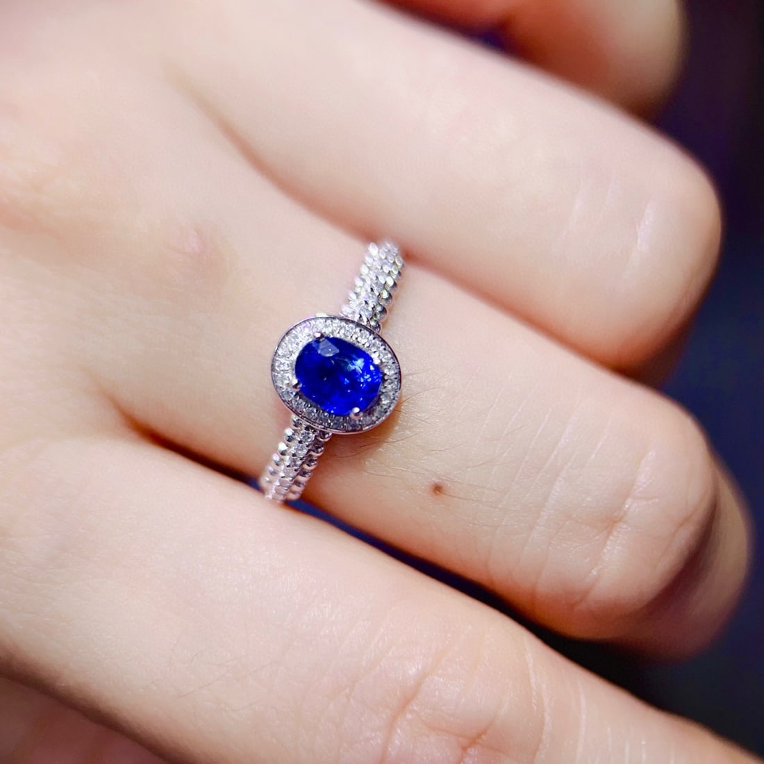 14k Gold 0.75 Ct Natural Sapphire & Diamond Ring - 5