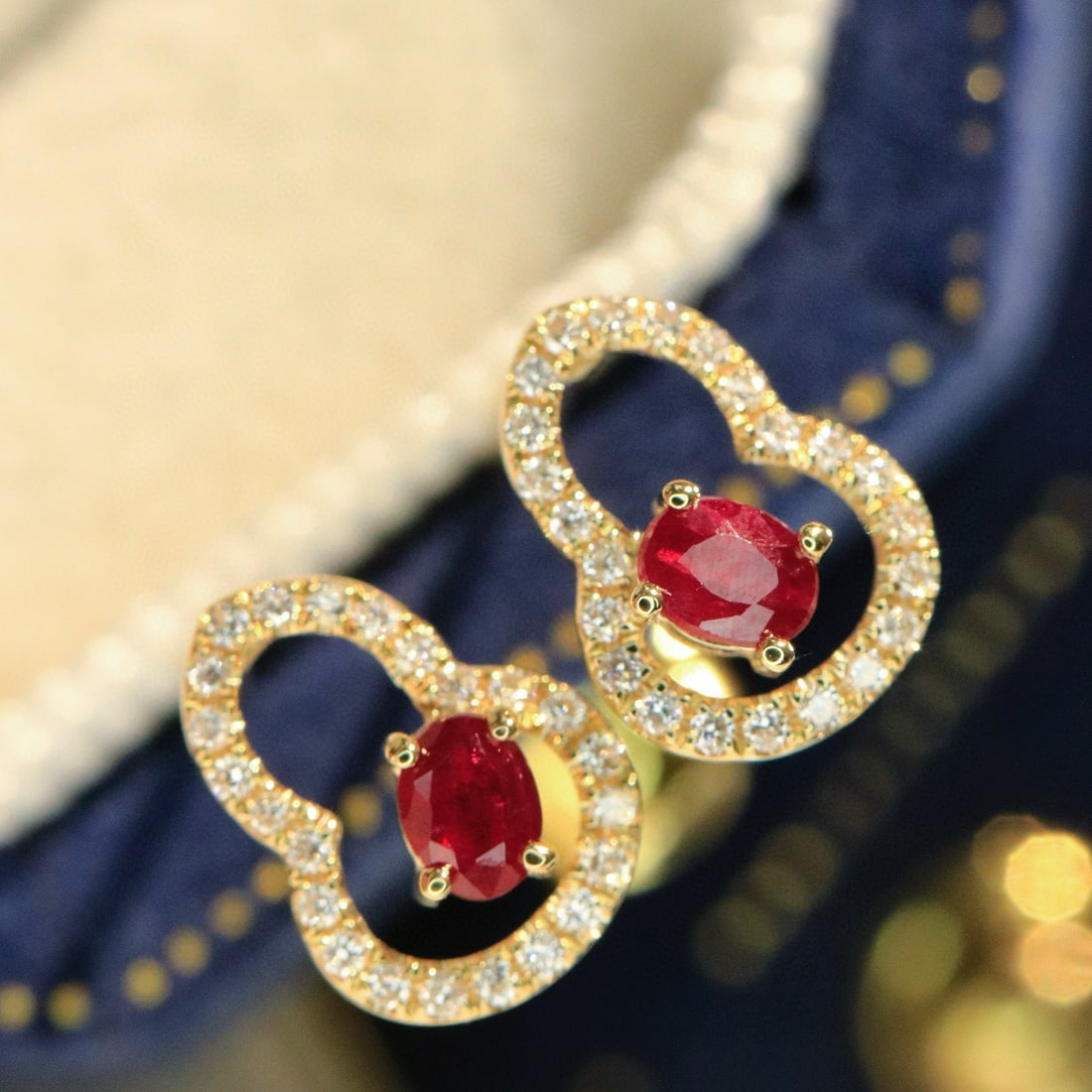 14k Gold 0.38 Ctw Vivid Red Natural Ruby & Diamond Earrings - 2