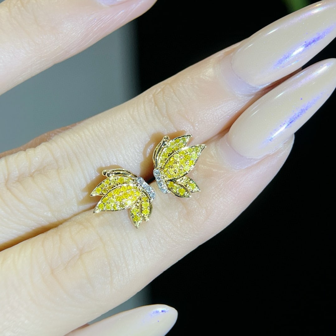 14k Gold 0.27 Ct Natural Color Diamond Earrings - 5