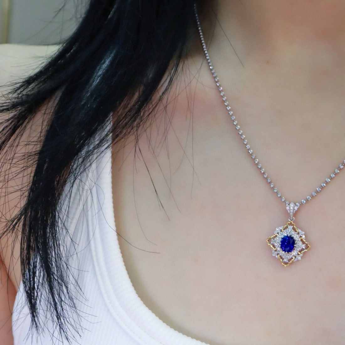 14k Gold 1.49 Ctw Natural Sapphire & Diamond Pendant( Without Chain ) - 5