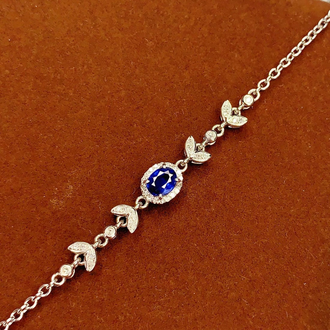 14k Gold 0.4 Ct Vivid Blue Natural Sapphire & Diamond Bracelet - 4
