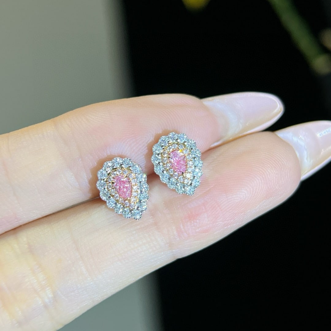 14k Gold 0.55 Ctw Natural Pink Diamond & Diamond Earrings - 2