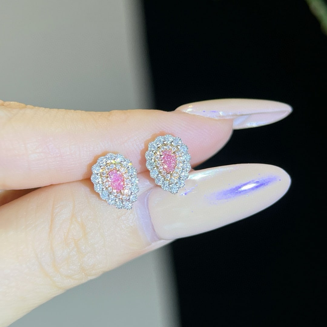 14k Gold 0.55 Ctw Natural Pink Diamond & Diamond Earrings - 3