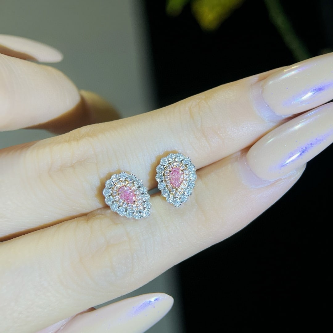 14k Gold 0.55 Ctw Natural Pink Diamond & Diamond Earrings - 4