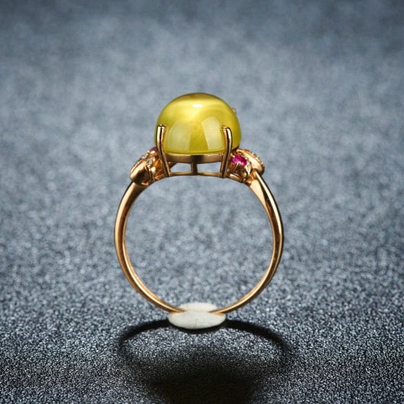 14k Gold 7.2 Ct Natural Prehnite & Diamond & Ruby Ring - 4