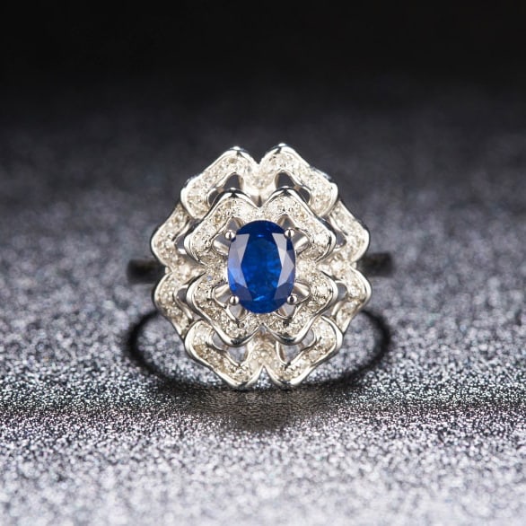 14k Gold 1.2 Ct Natural Sapphire & Diamond Ring: Ref:231054234 // gold content:14k gold // ring size:7. 25us // // main gemstone:sapphire // shape:oval // carat weight:1. 2ct // color:blue // treatment:natural // // adjacent gemstone 2 : diamond //