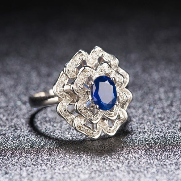 14k Gold 1.2 Ct Natural Sapphire & Diamond Ring - 2