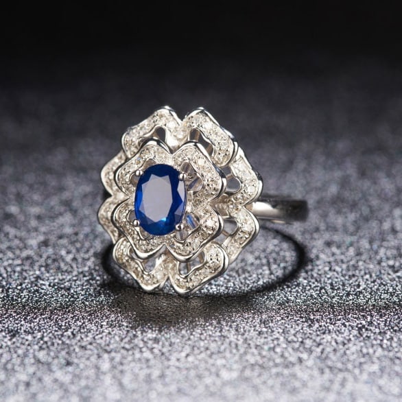 14k Gold 1.2 Ct Natural Sapphire & Diamond Ring - 3