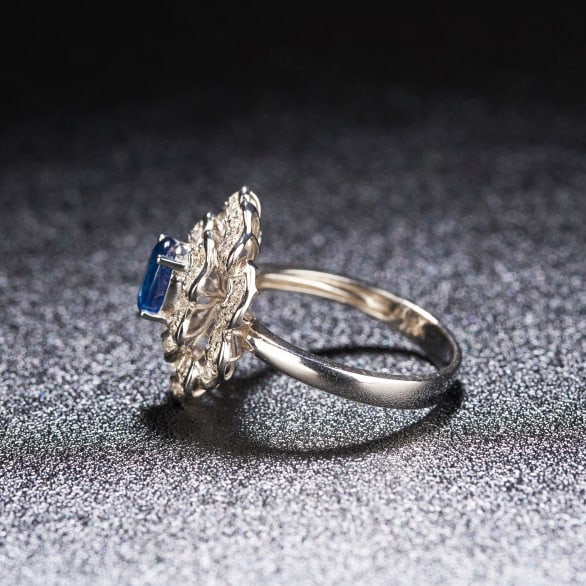 14k Gold 1.2 Ct Natural Sapphire & Diamond Ring - 4