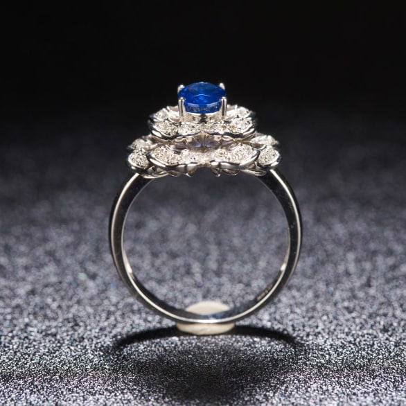 14k Gold 1.2 Ct Natural Sapphire & Diamond Ring - 6