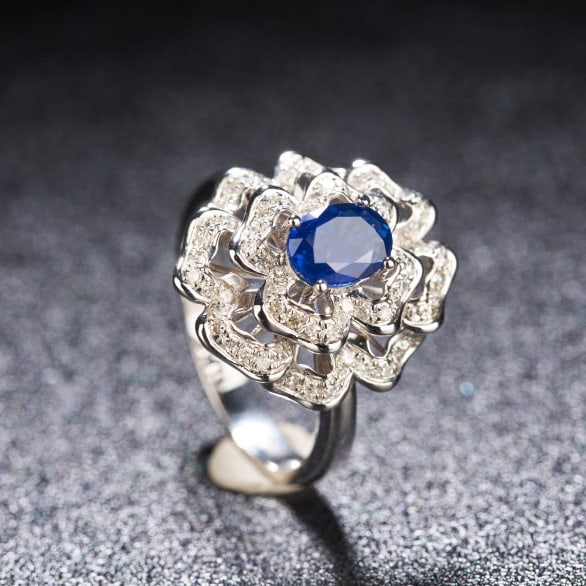 14k Gold 1.2 Ct Natural Sapphire & Diamond Ring - 7