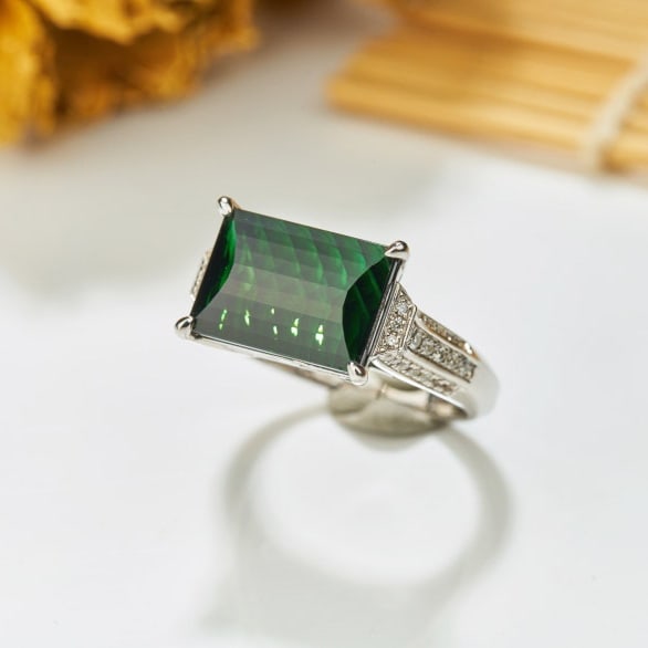 14k Gold 6.42 Ctw Natural Tourmaline & Diamond Ring - 2