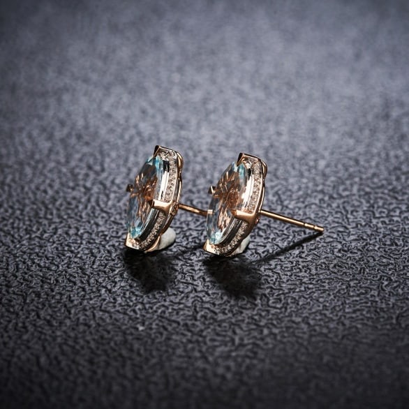 14k Gold 3.66 Ct Natural Aquamarine & Diamond Earrings - 4