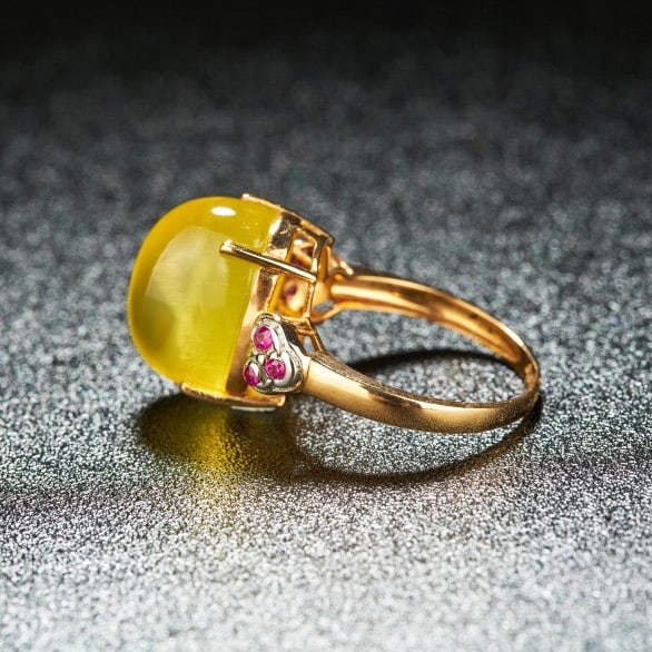 14k Gold 12.15 Ct Natural Prehnite & Ruby Ring - 5
