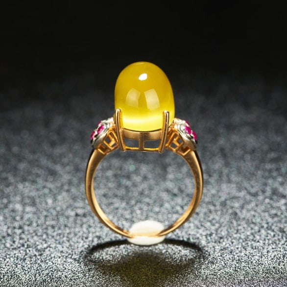 14k Gold 12.15 Ct Natural Prehnite & Ruby Ring - 7