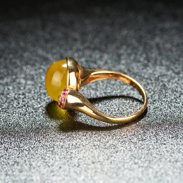14k Gold 6.2 Ct Natural Prehnite & Diamond & Ruby Ring - 4