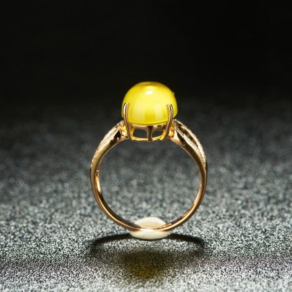 14k Gold 6.1 Ct Natural Prehnite & Diamond Ring - 5