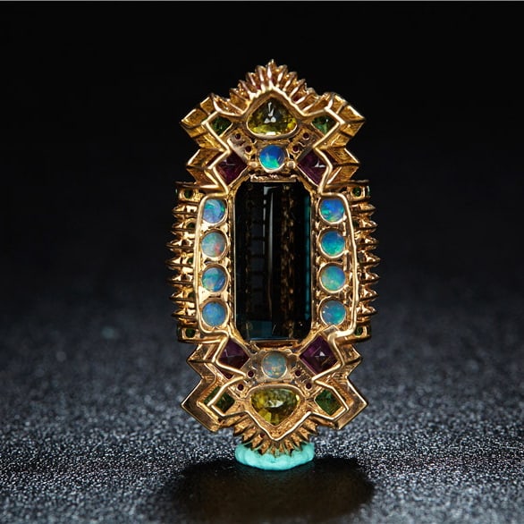 14k Gold 8.4 Ct Natural Tourmaline & Ruby & Sapphire & Tsavorite & Opal & Diamond Pendant( Withou... - 5