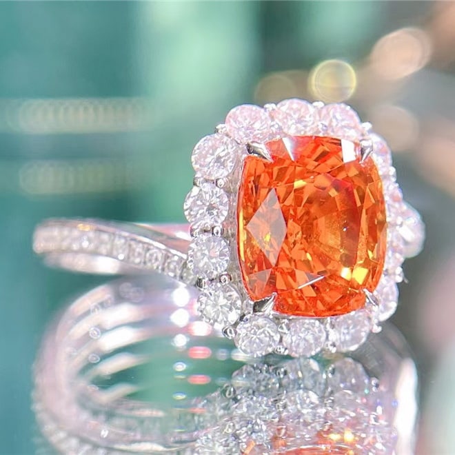 14k Gold 3.5 Ct Natural Spessartine & Diamond Ring - 2