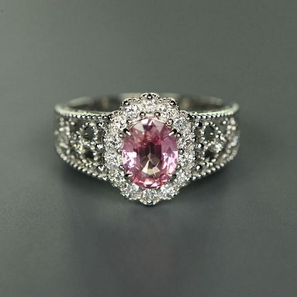 14k Gold 1.23 Ct Natural Sapphire & Diamond Ring: Ref:231054265 // gold content:14k gold // ring size:7. 25us // // main gemstone:sapphire // shape:oval // carat weight:1. 23ct // color:pink // treatment:natural // // adjacent gemstone 2 : diamond