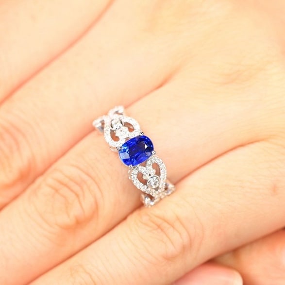 14k Gold 1.34 Ctw Natural Sapphire & Diamond Ring - 7