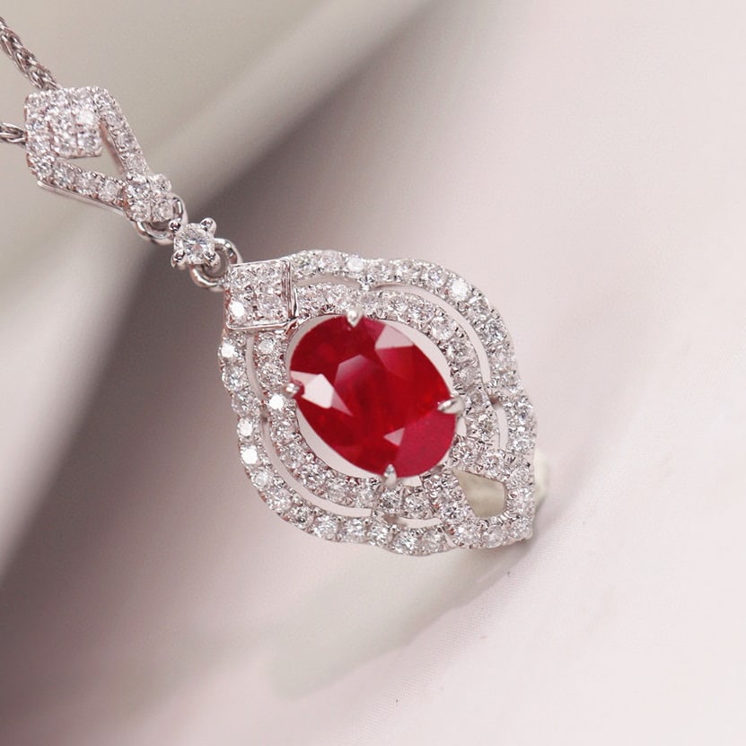 14k Gold 1.49 Ctw Natural Ruby & Diamond Pendant( Without Chain ) - 2