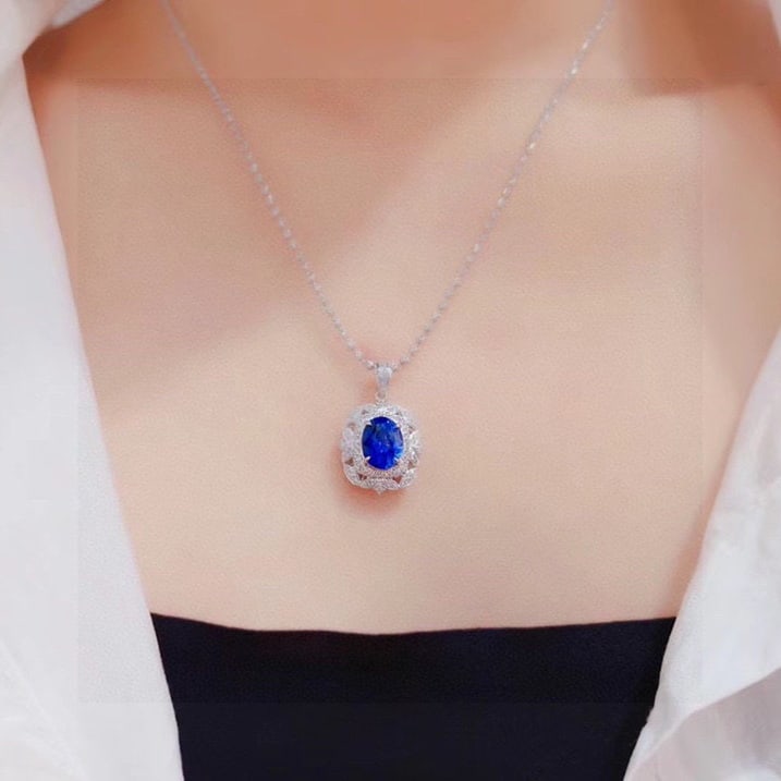 14k Gold 2.78 Ctw Natural Sapphire & Diamond Pendant( Without Chain ) - 3