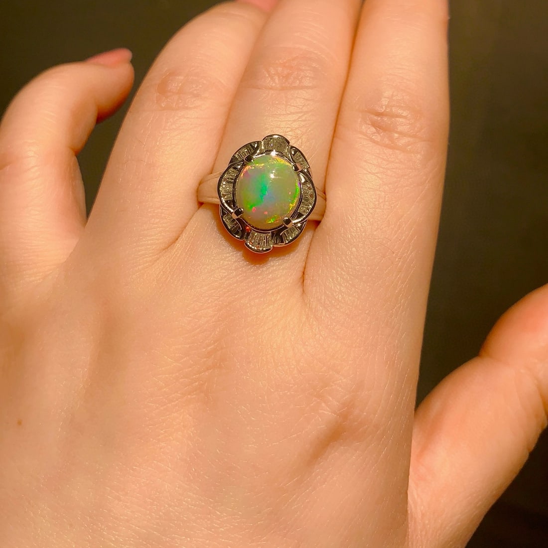 14k Gold 2.68 Ctw Natural Opal & Diamond Ring - 5