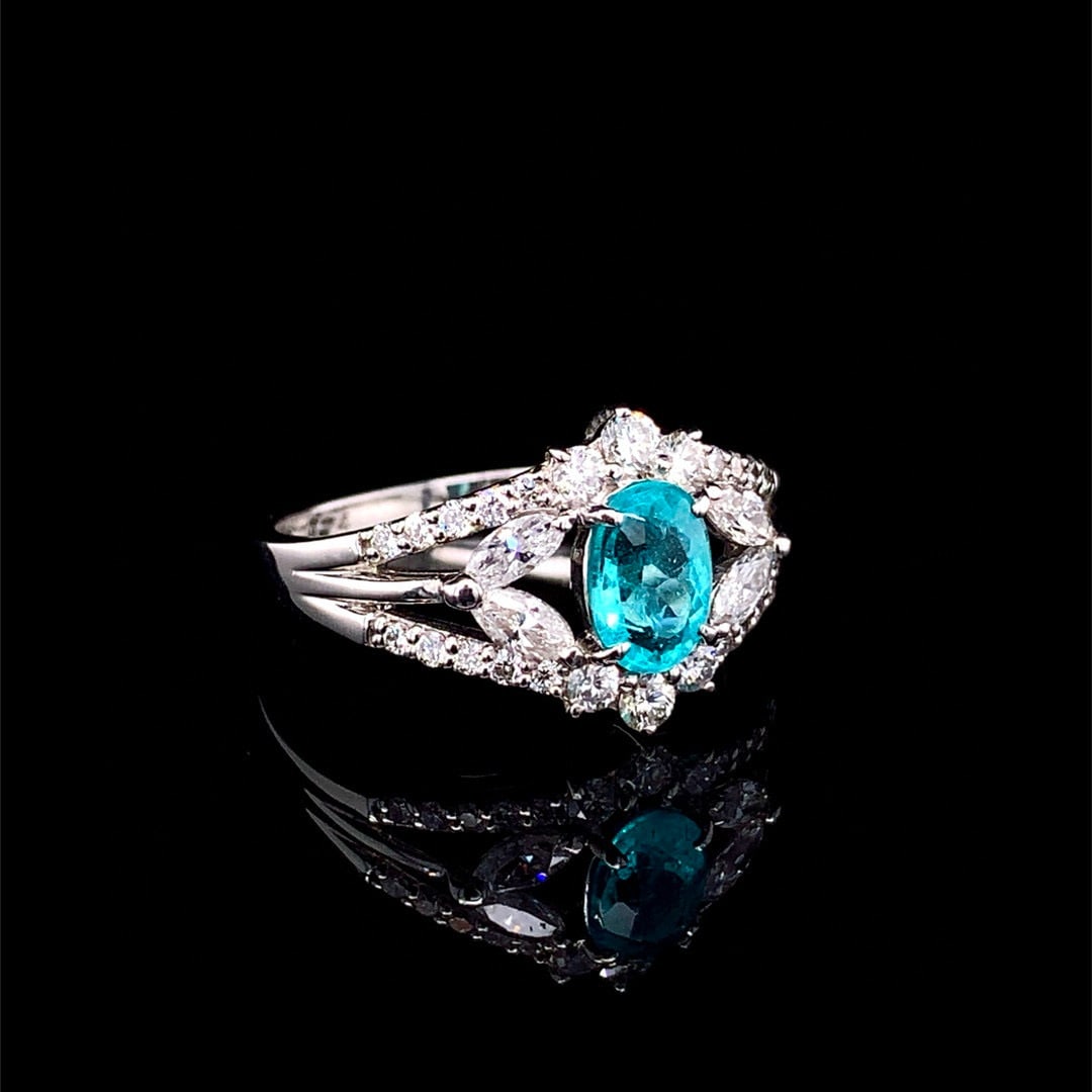 14k Gold 1.37 Ctw Natural Paraiba Tourmaline & Diamond Ring - 3