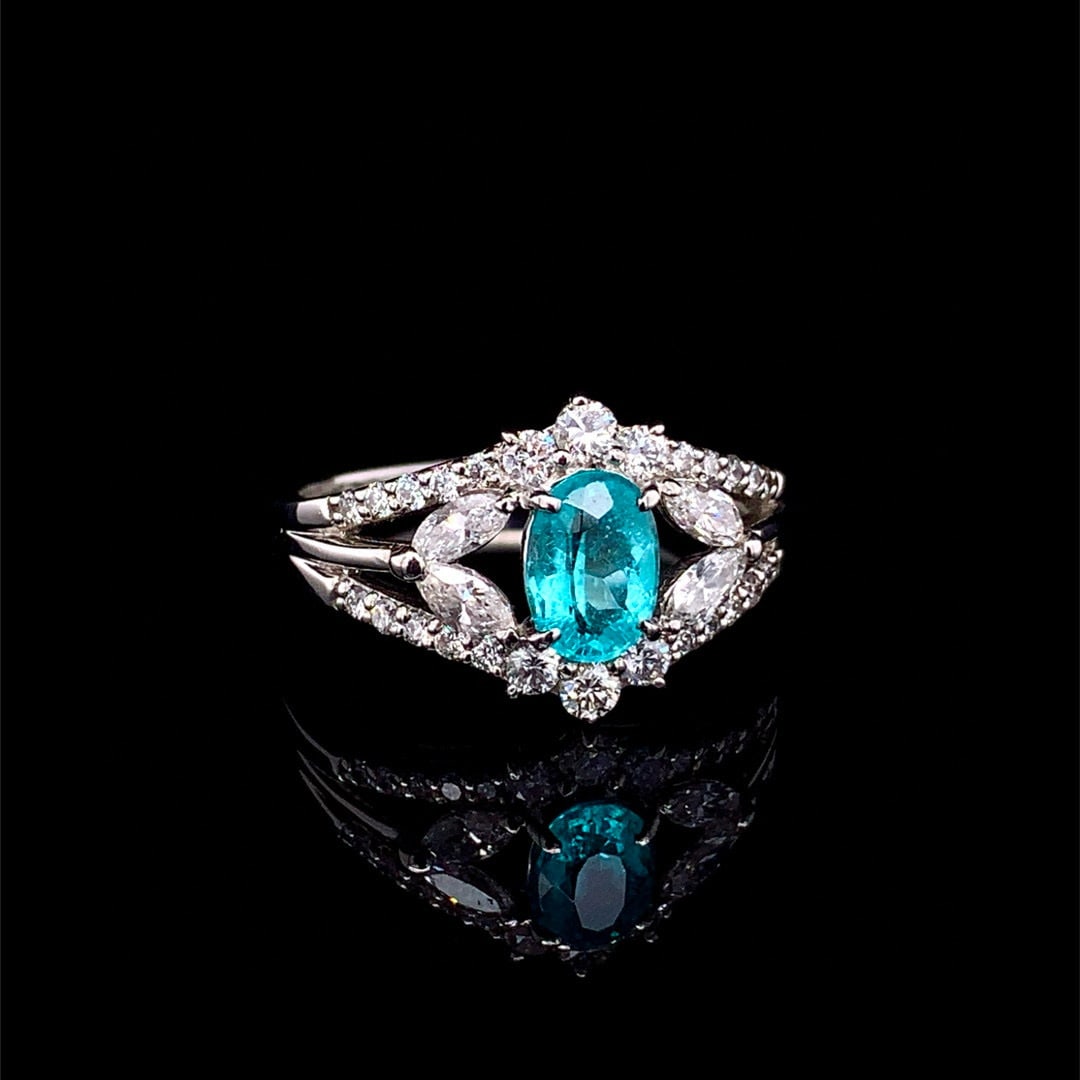 14k Gold 1.37 Ctw Natural Paraiba Tourmaline & Diamond Ring - 4