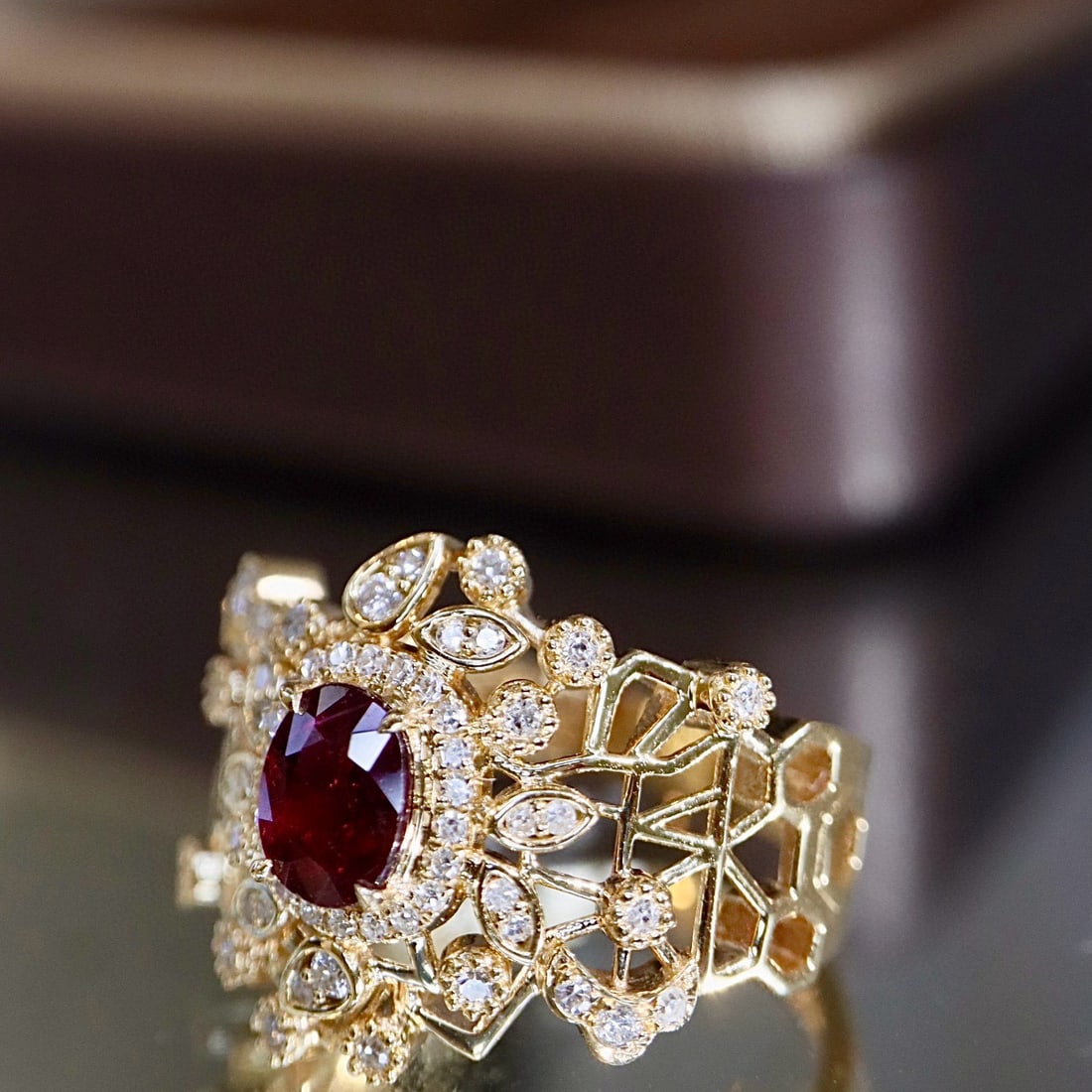 14k Gold 0.95 Ctw Natural Ruby & Diamond Ring - 3