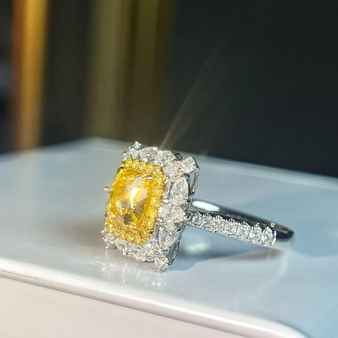 14k Gold 3.16 Ctw Natural Yellow Diamond & Diamond Ring/pendant( Without Chain ) - 2