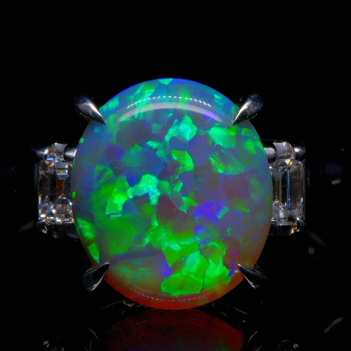 14k Gold 2.78 Ctw Natural Opal & Diamond Ring: Ref:231054292 // gold content:14k gold // ring size:7. 25us // // main gemstone:opal // shape:oval // carat weight:2. 54ct // color:color // treatment:natural // // adjacent gemstone 2 : diamond //