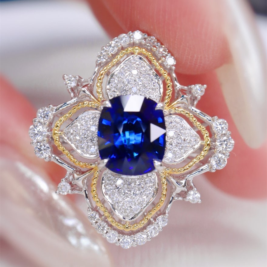 14k Gold 1.90 Ctw Natural Sapphire & Diamond Ring - 4