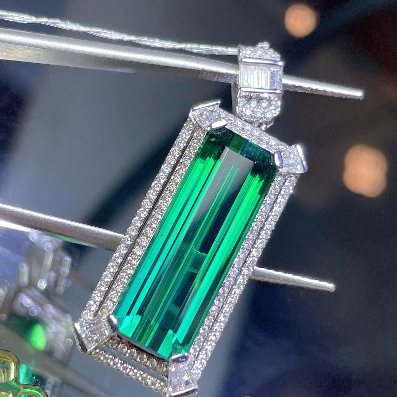 14k Gold 13.5 Ct Natural Tourmaline & Diamond Pendant( Without Chain ) - 5