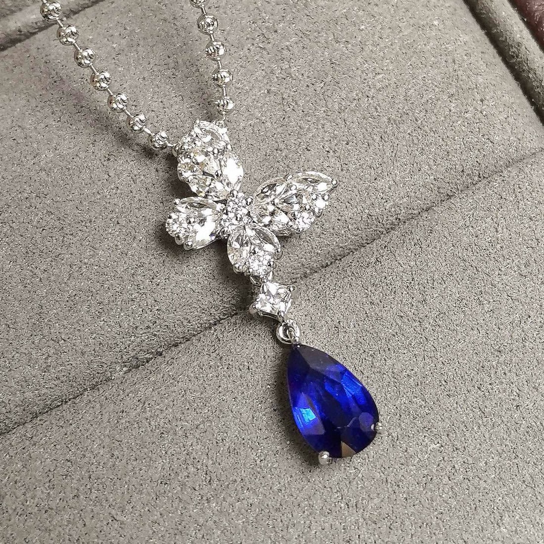14k Gold 1.49 Ctw Natural Sapphire & Diamond Pendant( Without Chain ) - 2