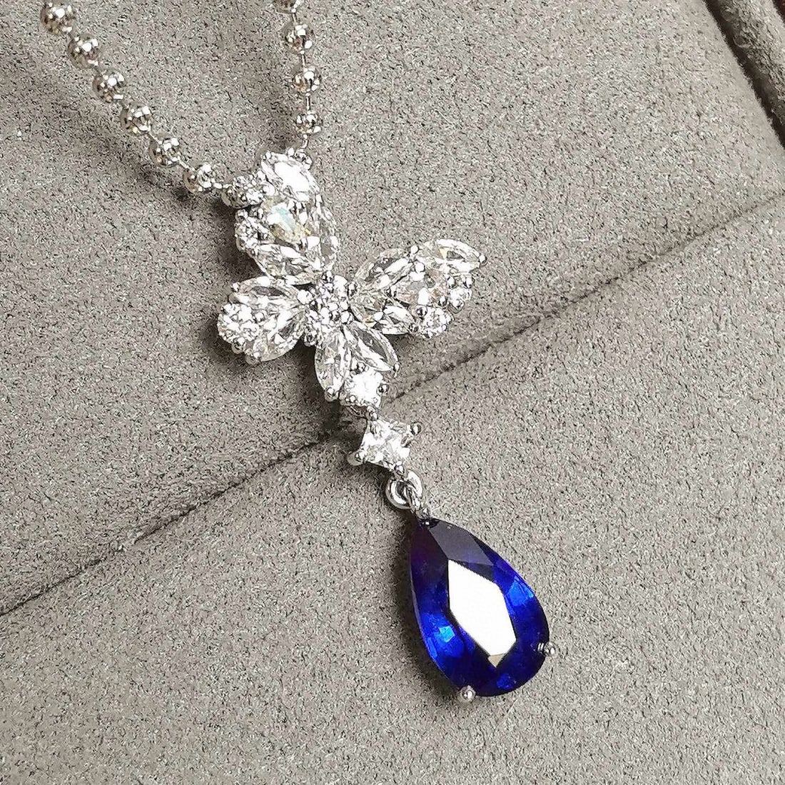 14k Gold 1.49 Ctw Natural Sapphire & Diamond Pendant( Without Chain ) - 3