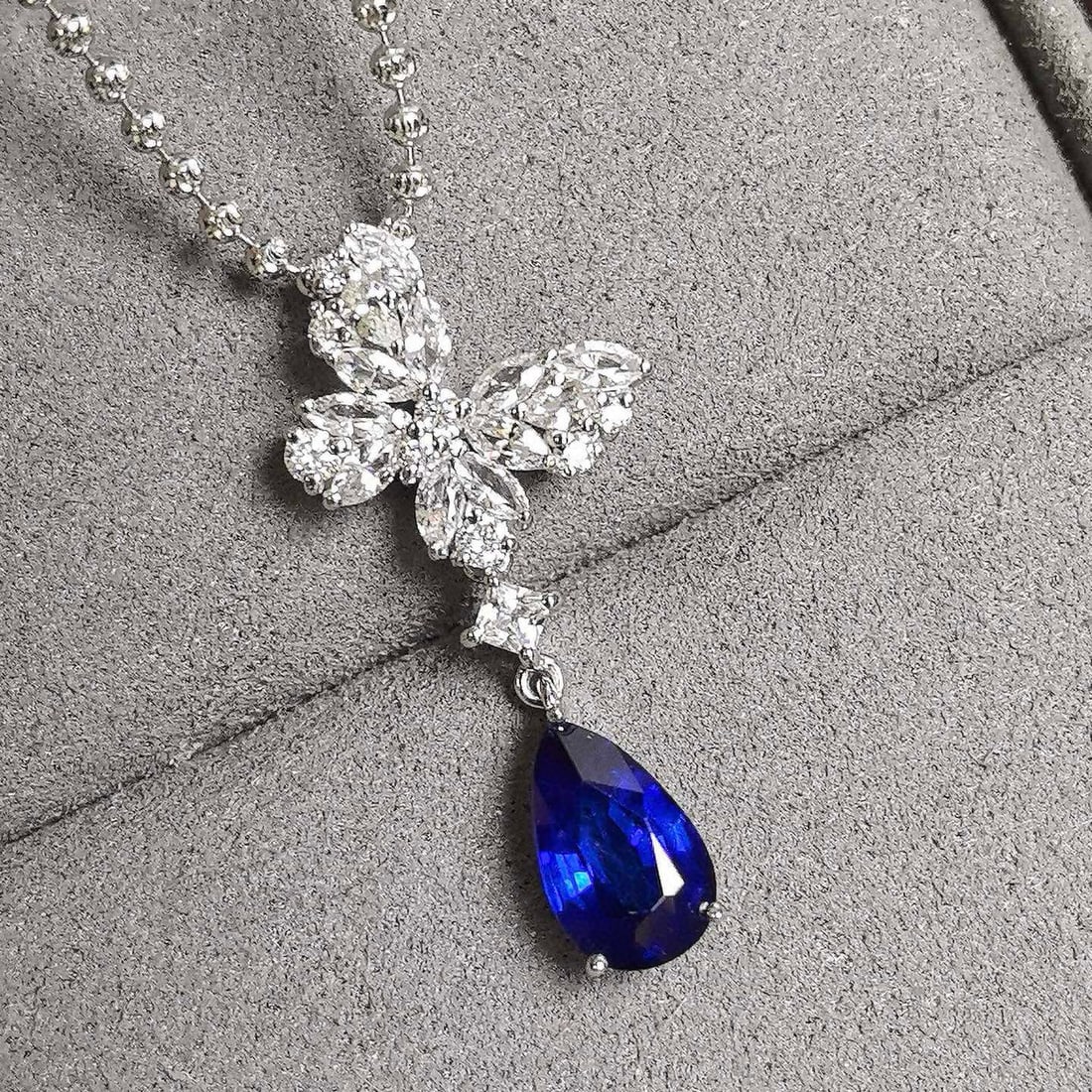 14k Gold 1.49 Ctw Natural Sapphire & Diamond Pendant( Without Chain ) - 7