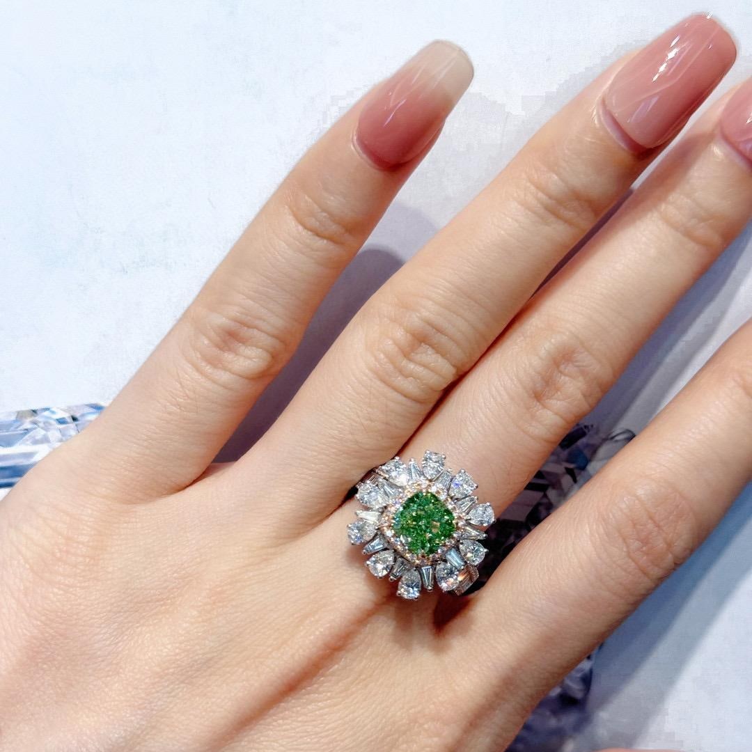 Gia Certified 14k Gold 4.05 Ctw Natural Green Diamond & Diamond Ring/pendant( Without Chain ) - 4