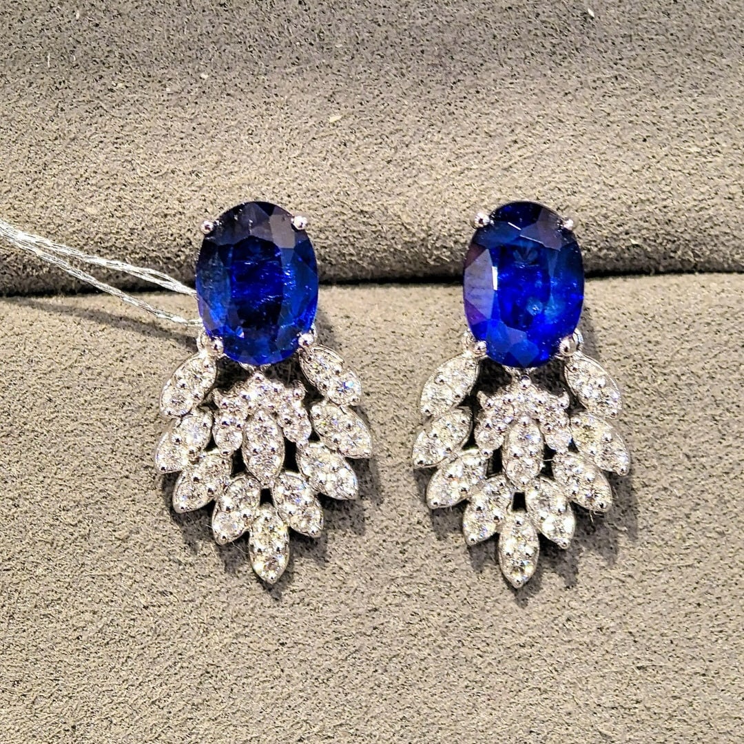 14k Gold 3.88 Ctw Natural Sapphire & Diamond Earrings - 2