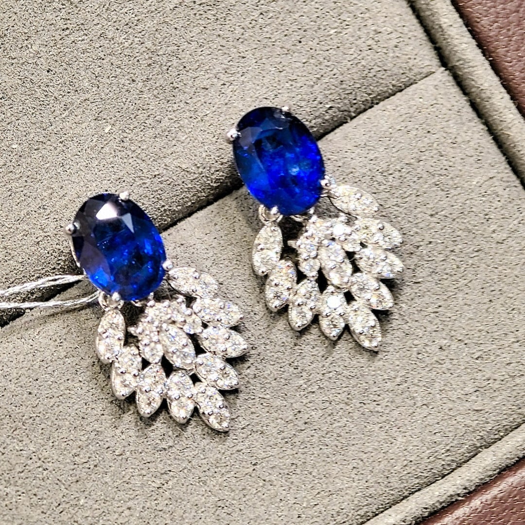 14k Gold 3.88 Ctw Natural Sapphire & Diamond Earrings - 3