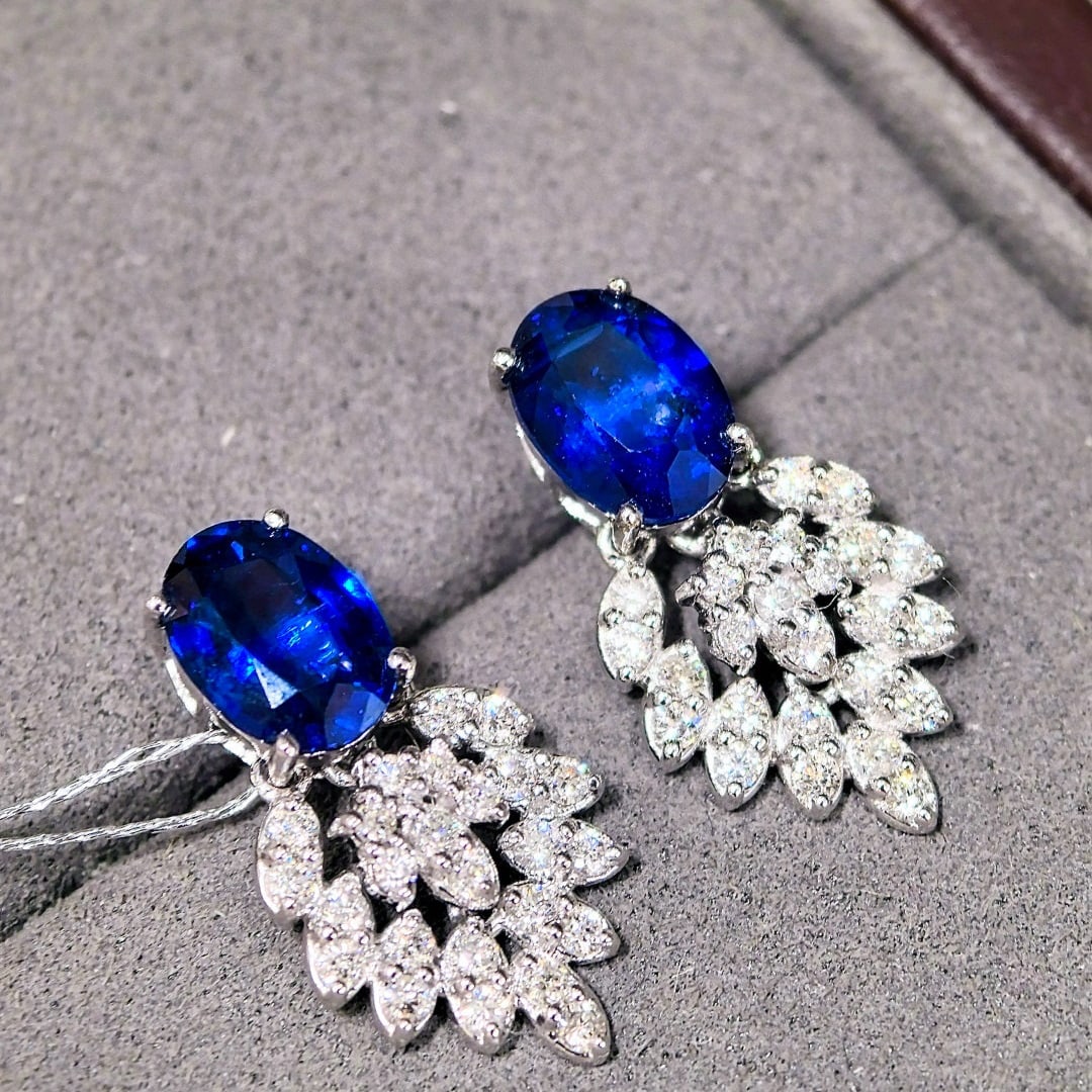 14k Gold 3.88 Ctw Natural Sapphire & Diamond Earrings - 5
